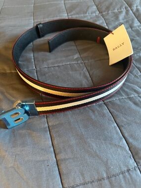 Bally Mirror B Buckle 35mm Reversible Textile Stripe Belt